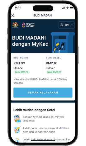 Check eligibility screen with BUDI MADANI subsidised pricing and Check Eligibility button