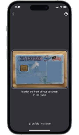 MyKad verification screen showing identity card scan frame