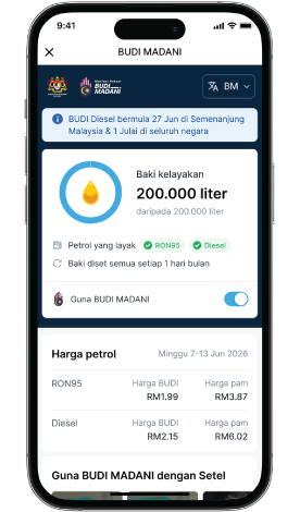 Eligible balance screen showing litres remaining and fuel price table